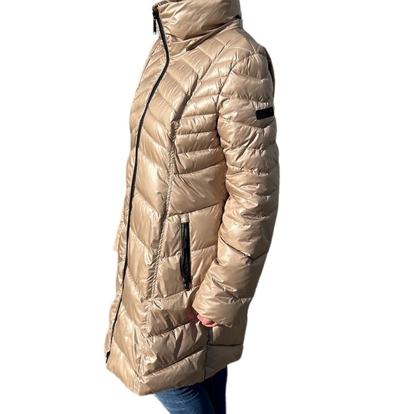 Sam Edelman puffer coat in beige/latte/champagne long high neck M - Picture 4 of 9